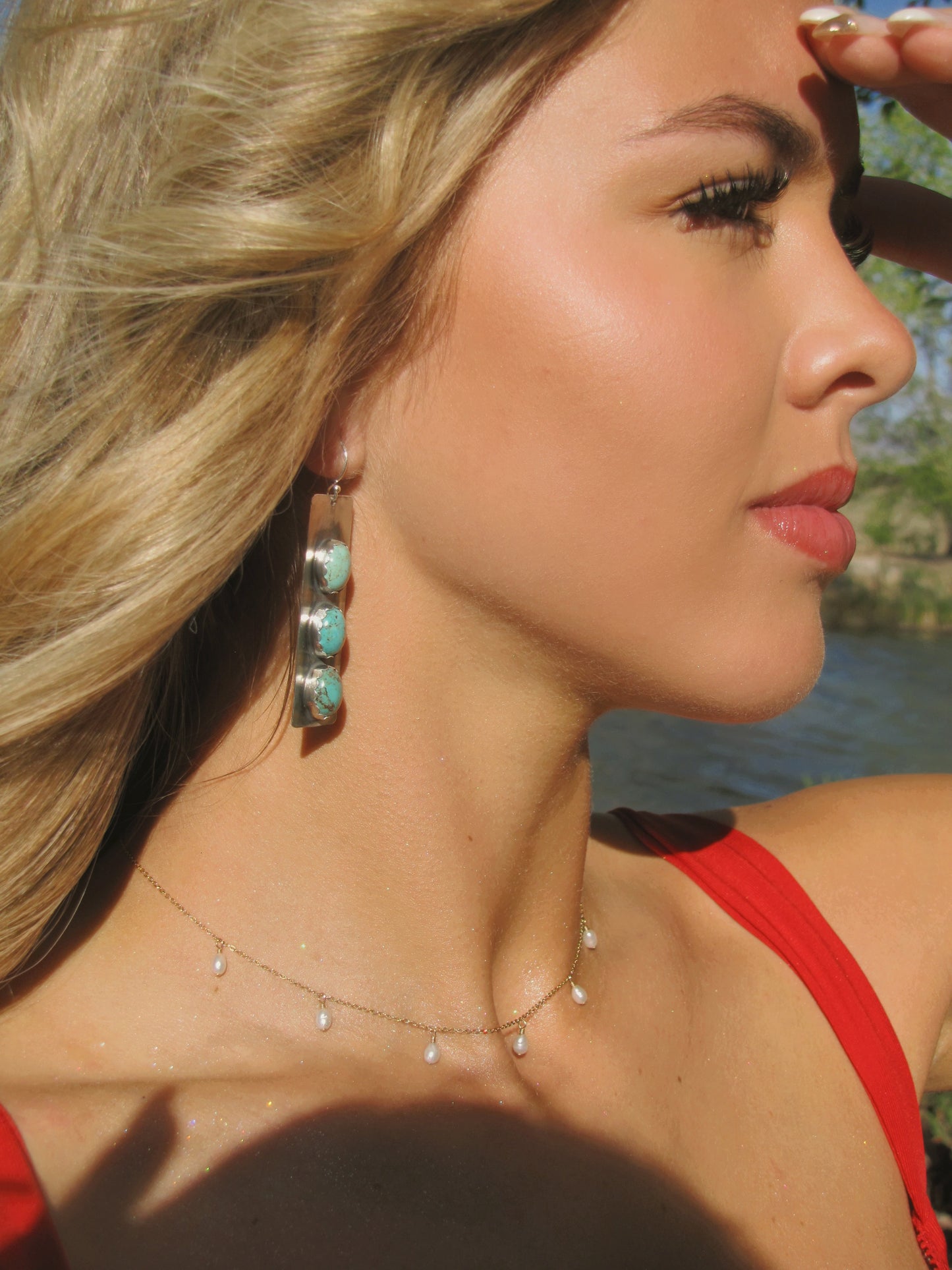 3 Stone Turquoise Earrings